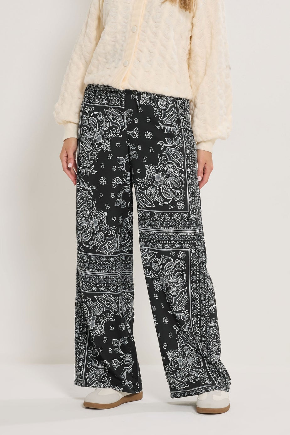 Long Tall Sally Black Paisley Wide Leg Trousers