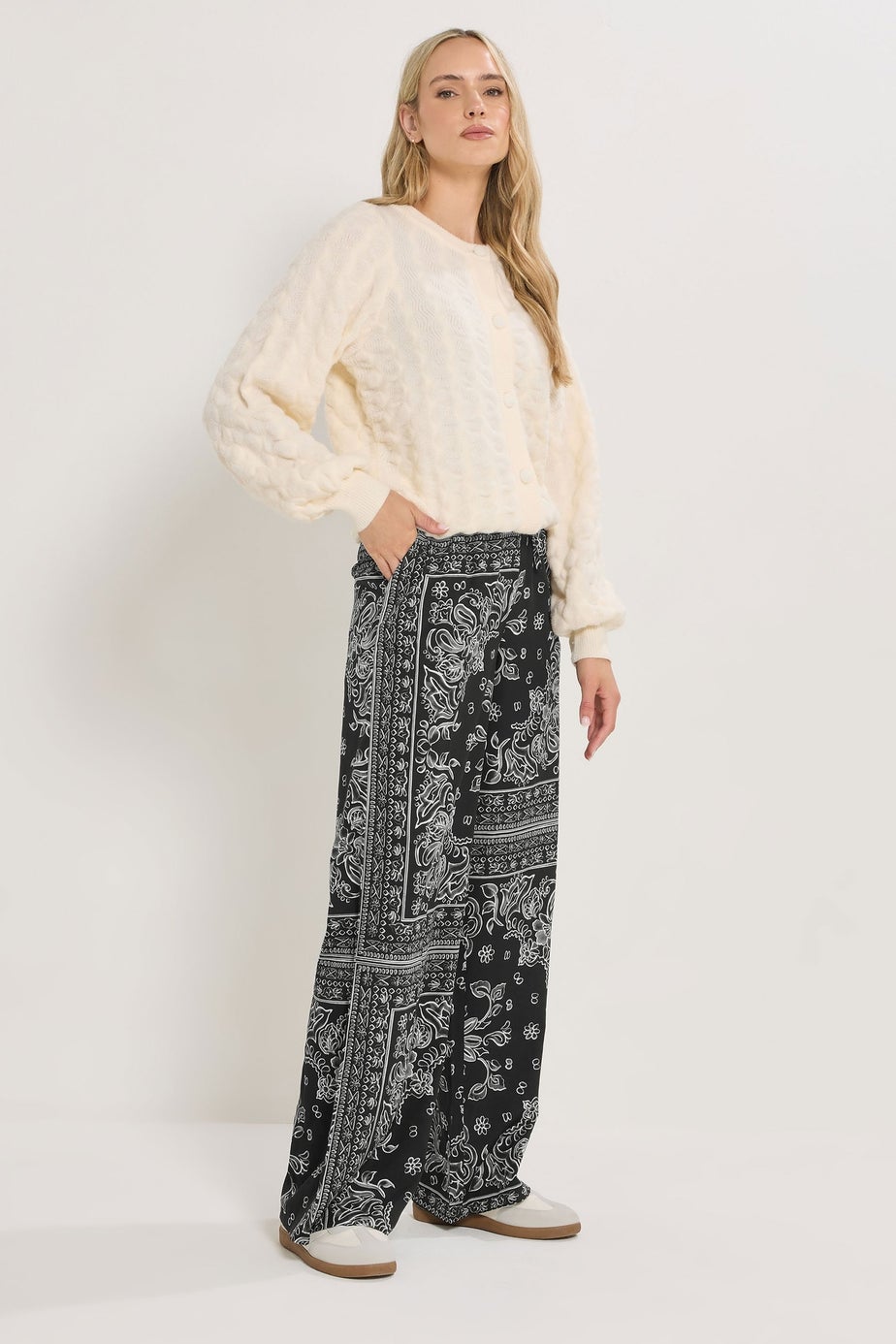 Long Tall Sally Black Paisley Wide Leg Trousers
