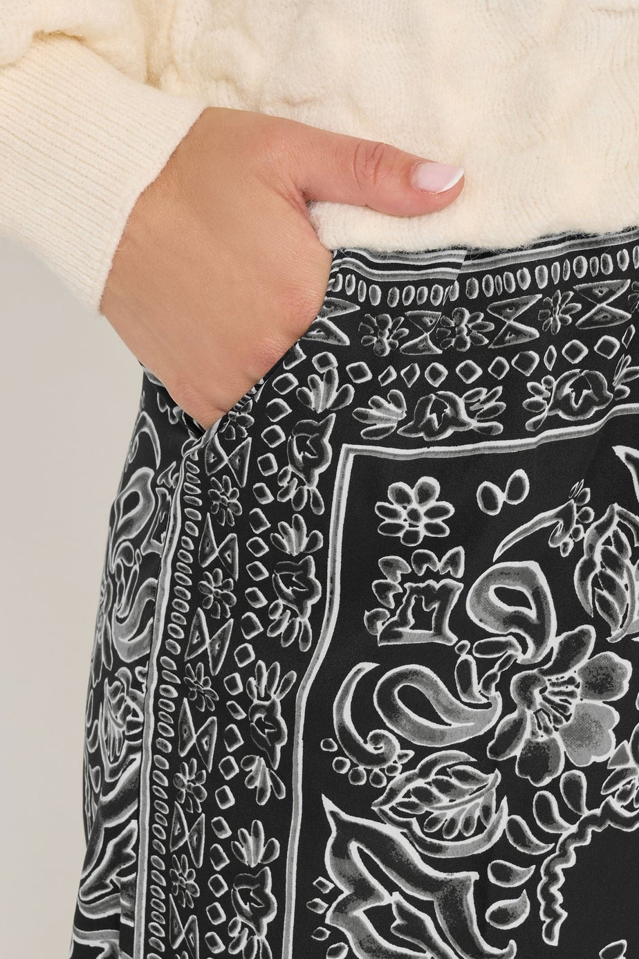 Long Tall Sally Black Paisley Wide Leg Trousers