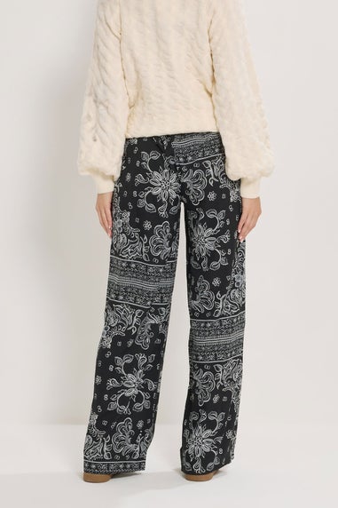 Long Tall Sally Black Paisley Wide Leg Trousers