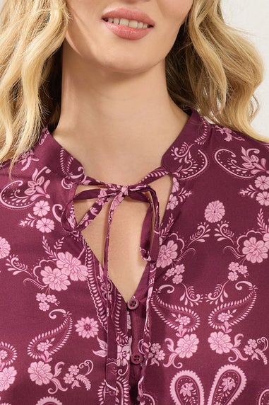 Long Tall Sally Dark Pink Paisley Button Tie Blouse