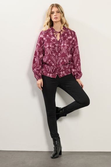 Long Tall Sally Dark Pink Paisley Button Tie Blouse