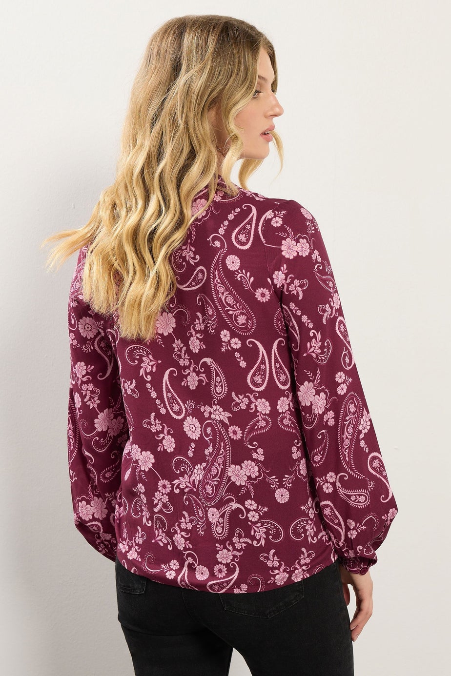 Long Tall Sally Dark Pink Paisley Button Tie Blouse