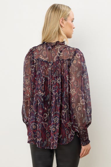 Long Tall Sally Dark Red Paisley Frill Neck Blouse