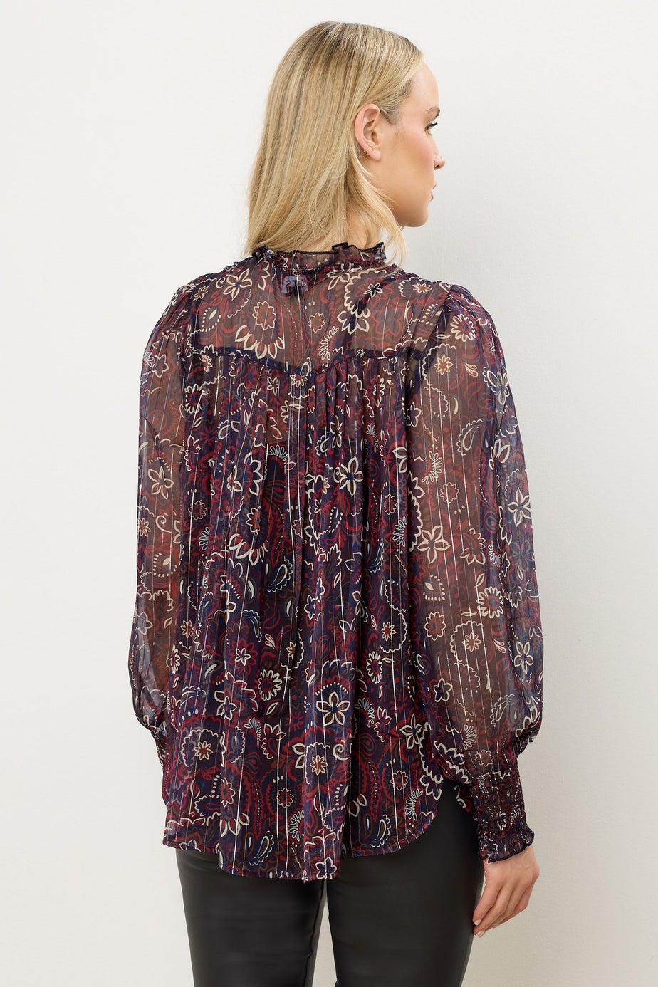 Long Tall Sally Dark Red Paisley Frill Neck Blouse