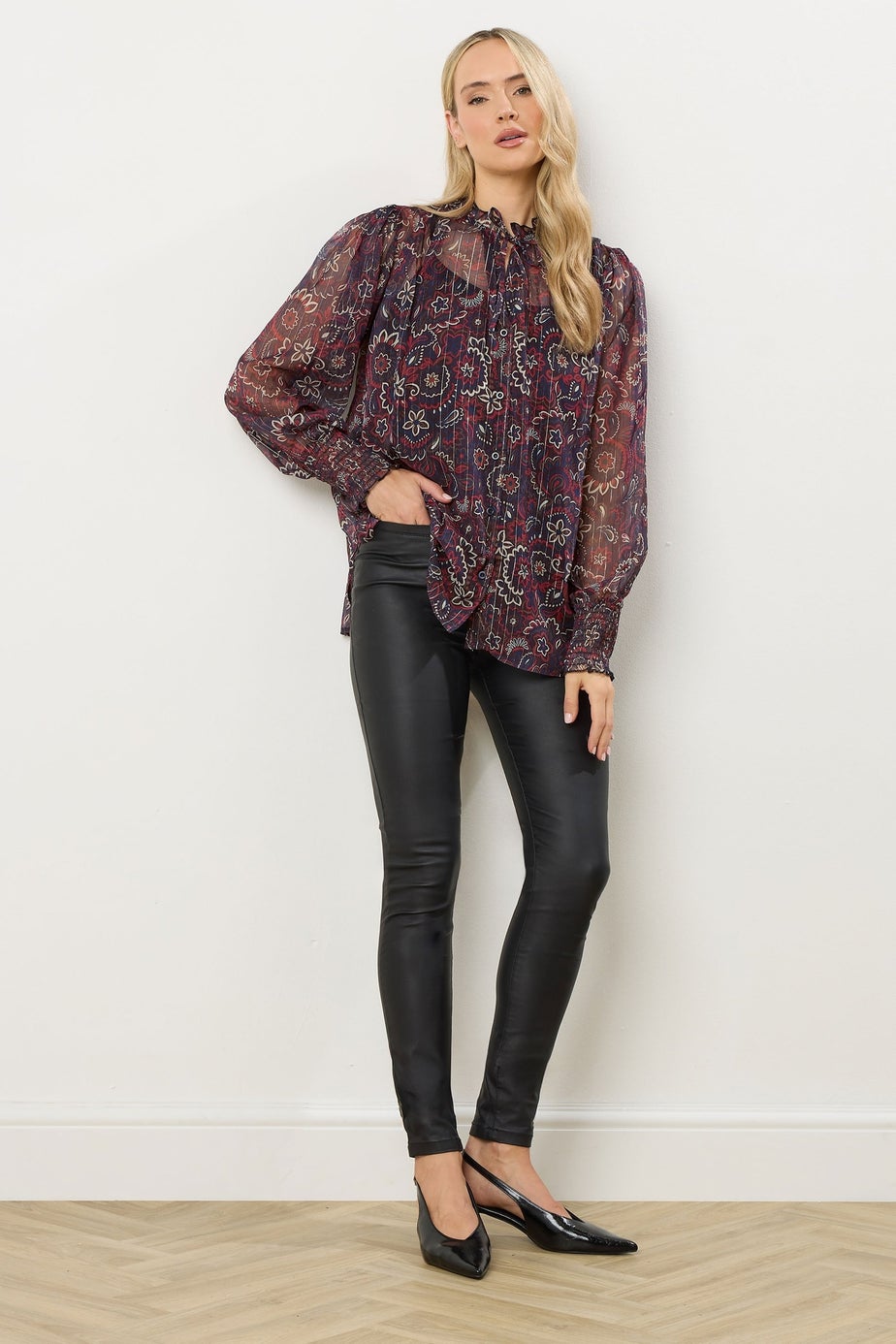 Long Tall Sally Dark Red Paisley Frill Neck Blouse