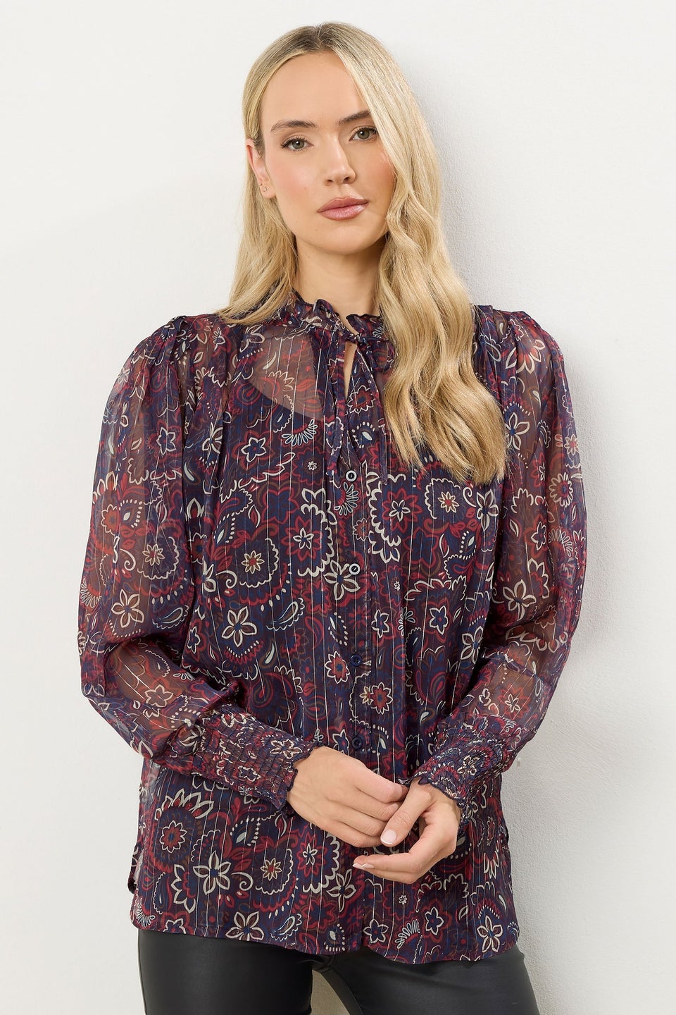 Long Tall Sally Dark Red Paisley Frill Neck Blouse
