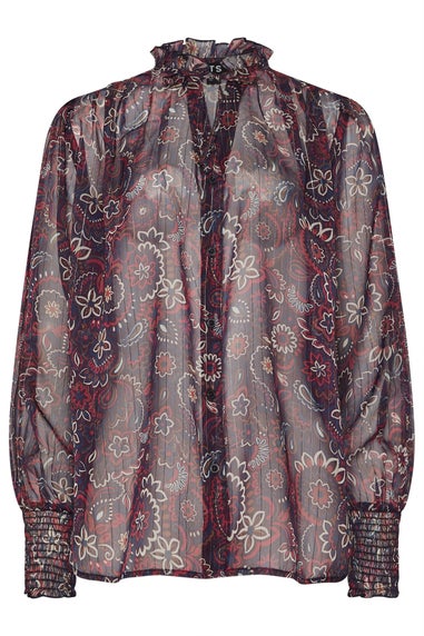 Long Tall Sally Dark Red Paisley Frill Neck Blouse