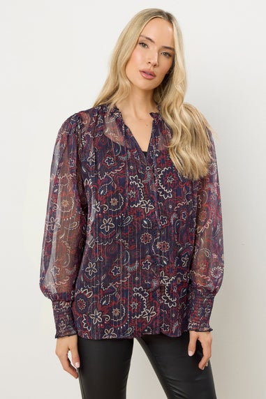 Long Tall Sally Dark Red Paisley Frill Neck Blouse
