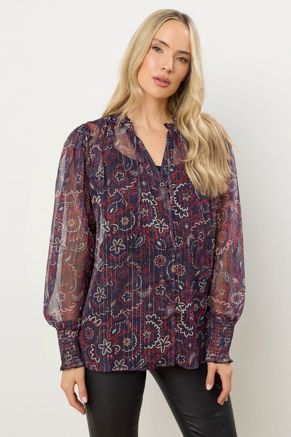 Long Tall Sally Dark Red Paisley Frill Neck Blouse