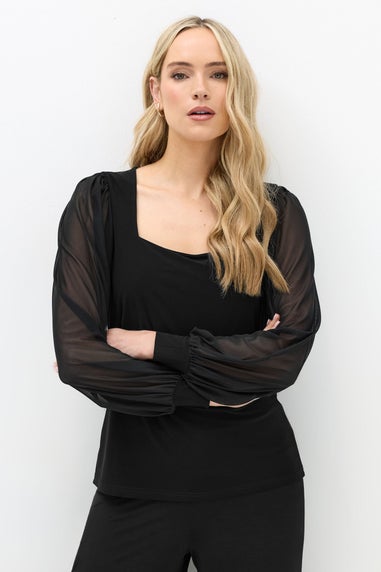 Long Tall Sally Black Mesh Square Neck Blouse