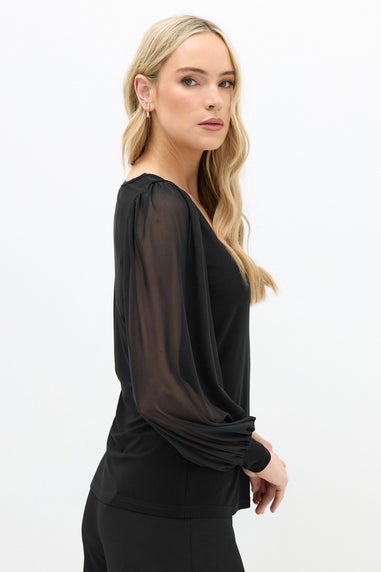 Long Tall Sally Black Mesh Square Neck Blouse