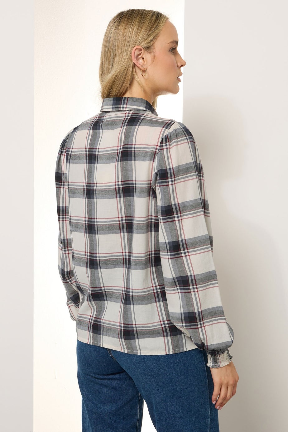 Long Tall Sally Ivory White Check Yoke Button Shirt