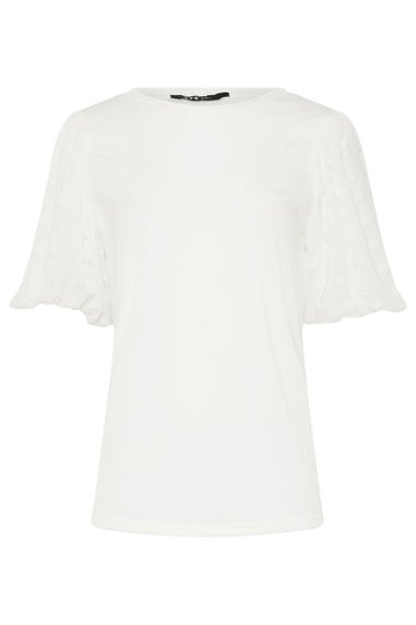 Long Tall Sally Ivory White Dobby Spot Sleeve Blouse