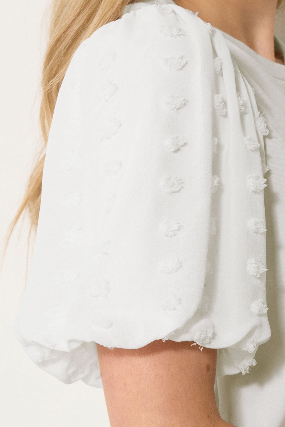 Long Tall Sally Ivory White Dobby Spot Sleeve Blouse