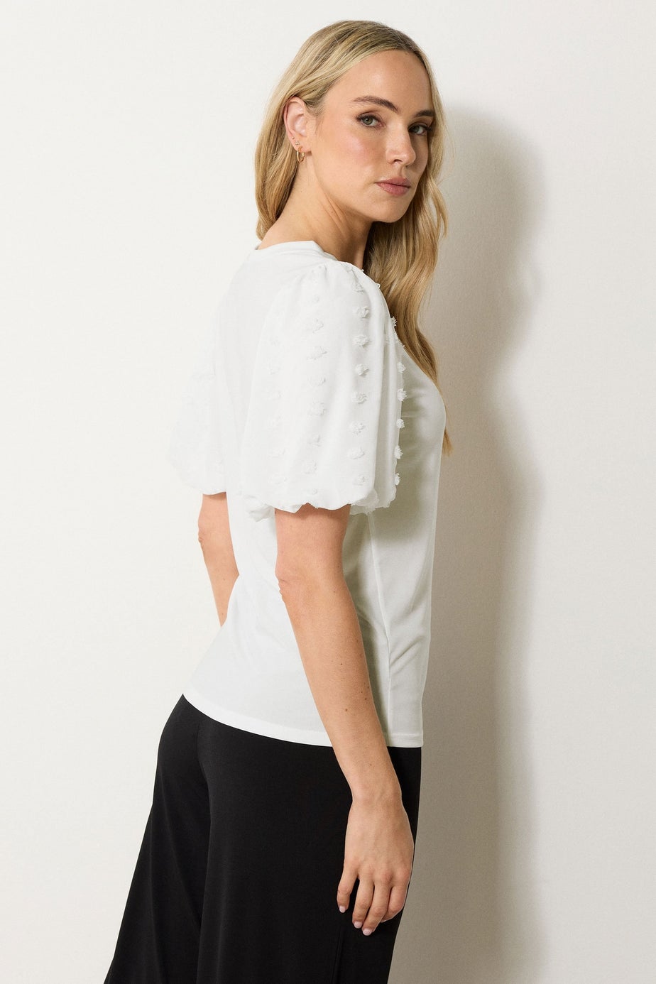 Long Tall Sally Ivory White Dobby Spot Sleeve Blouse