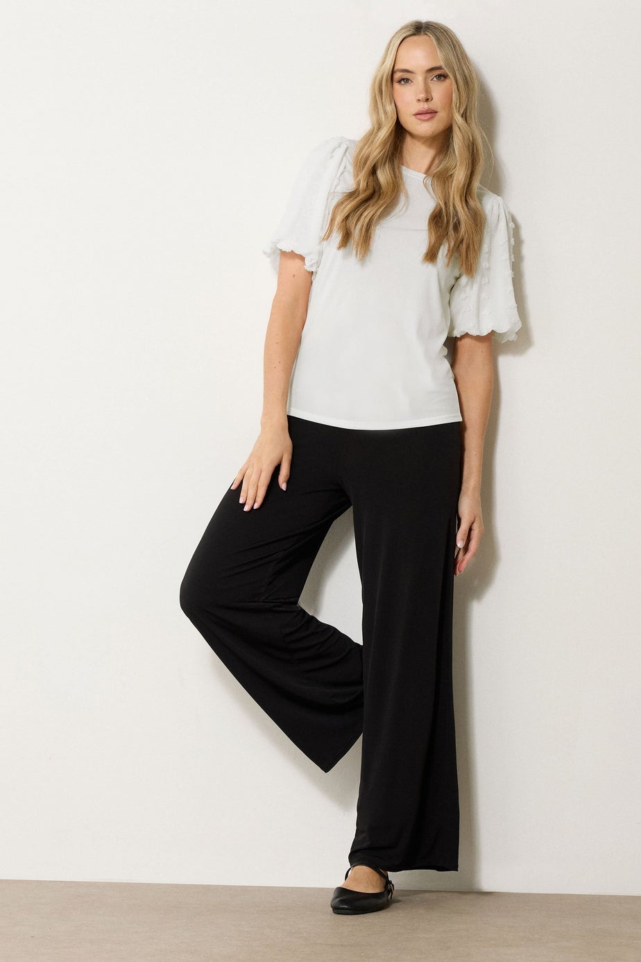 Long Tall Sally Ivory White Dobby Spot Sleeve Blouse