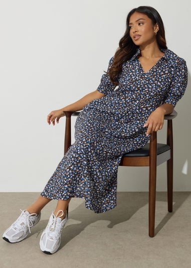 PixieGirl Petite Black Spot Collar Midaxi Dress