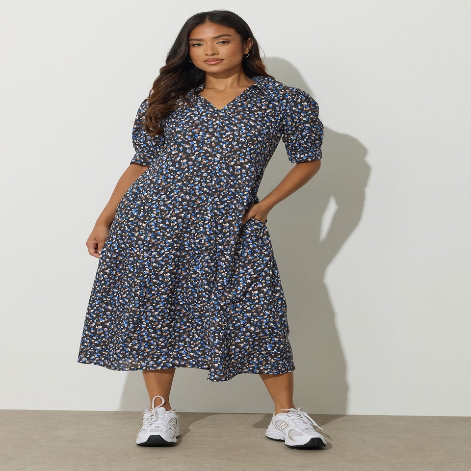 PixieGirl Petite Black Spot Collar Midaxi Dress