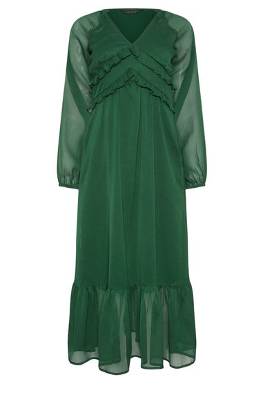 PixieGirl Petite Green Chiffon Frill Midaxi Dress
