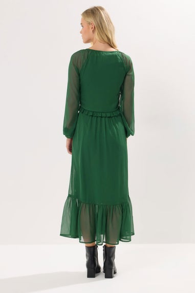 PixieGirl Petite Green Chiffon Frill Midaxi Dress
