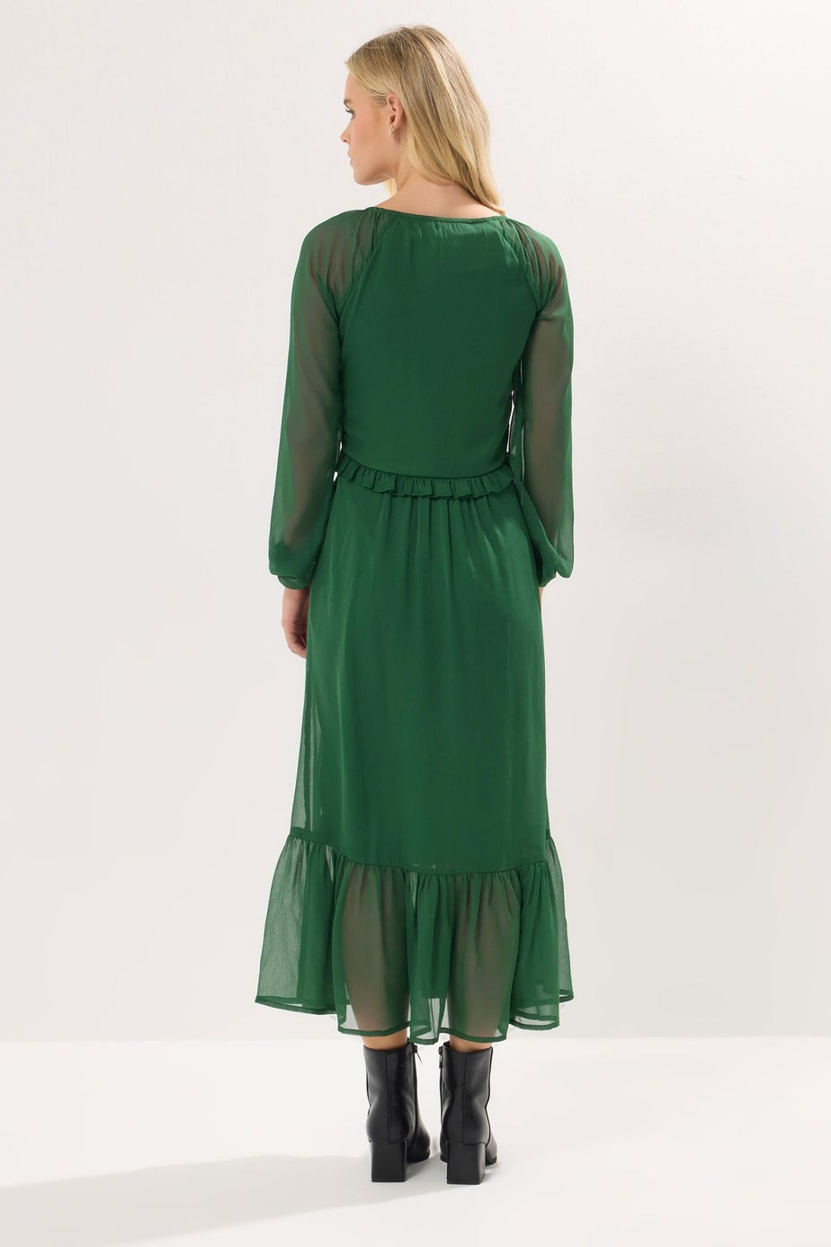 PixieGirl Petite Green Chiffon Frill Midaxi Dress