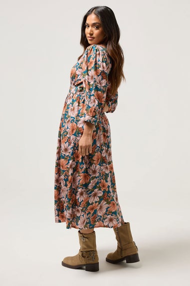 PixieGirl Petite Blue Floral Midi Tea Dress