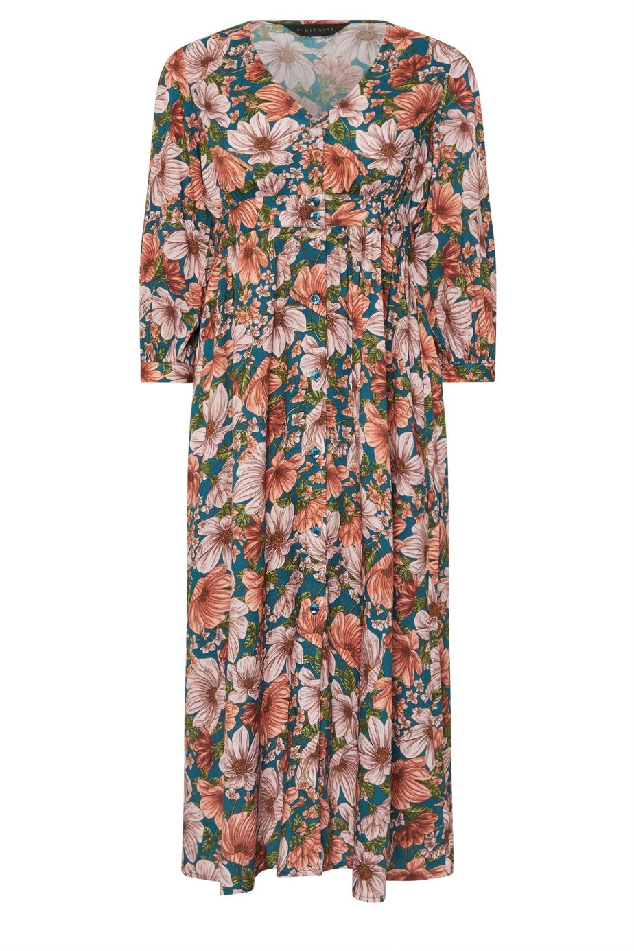 PixieGirl Petite Blue Floral Midi Tea Dress