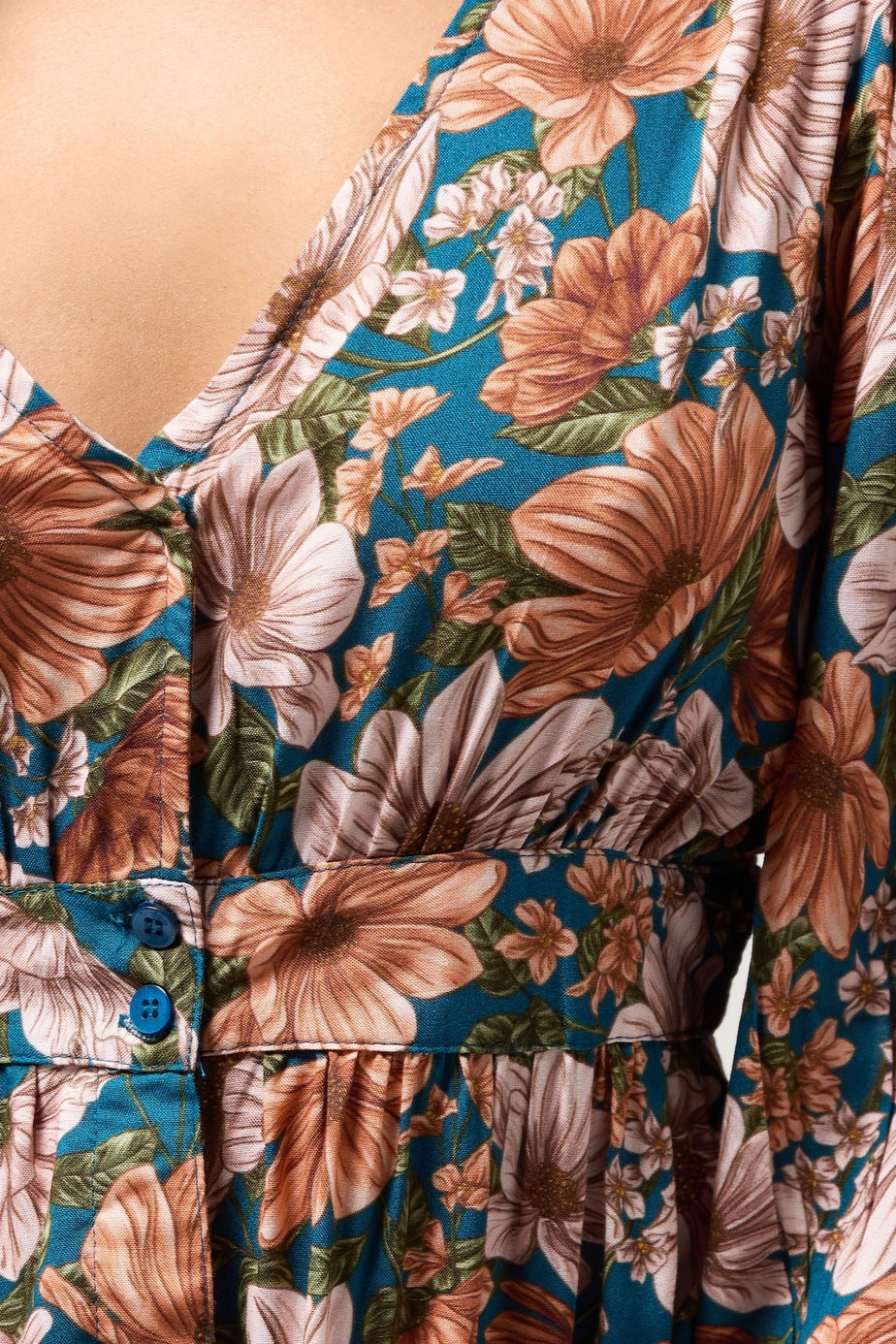 PixieGirl Petite Blue Floral Midi Tea Dress