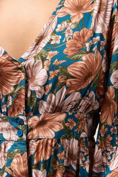 PixieGirl Petite Blue Floral Midi Tea Dress