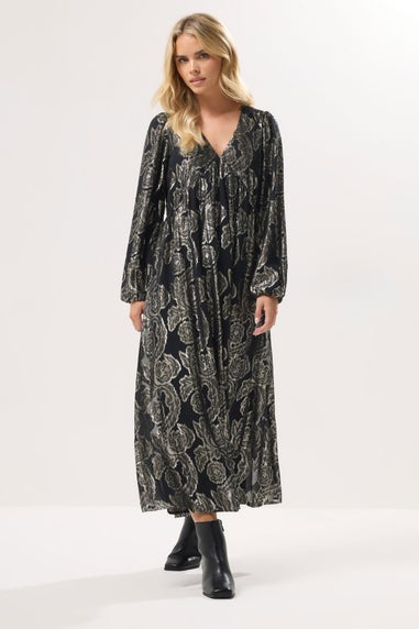 PixieGirl Petite Black Jacquard Floral Smock Dress