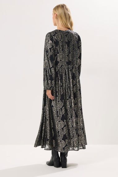 PixieGirl Petite Black Jacquard Floral Smock Dress