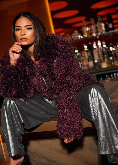 PixieGirl Petite Burgundy Red Mongolian Faux Fur Jacket