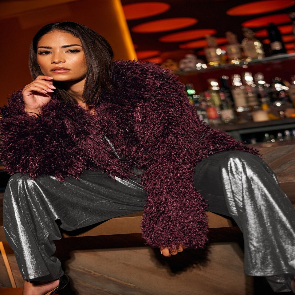 PixieGirl Petite Burgundy Red Mongolian Faux Fur Jacket