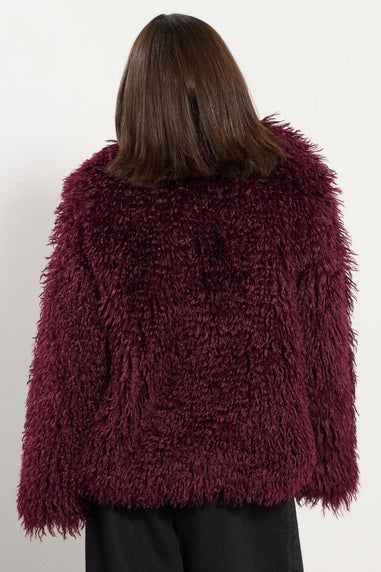 PixieGirl Petite Burgundy Red Mongolian Faux Fur Jacket