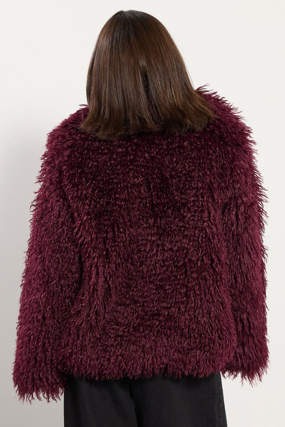 PixieGirl Petite Burgundy Red Mongolian Faux Fur Jacket
