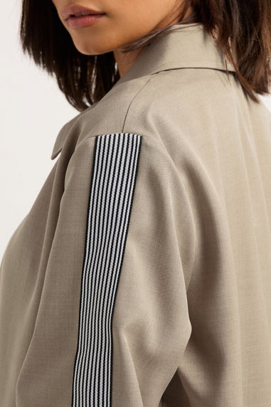 PixieGirl Petite Beige Brown Striped Collar Bomber Jacket