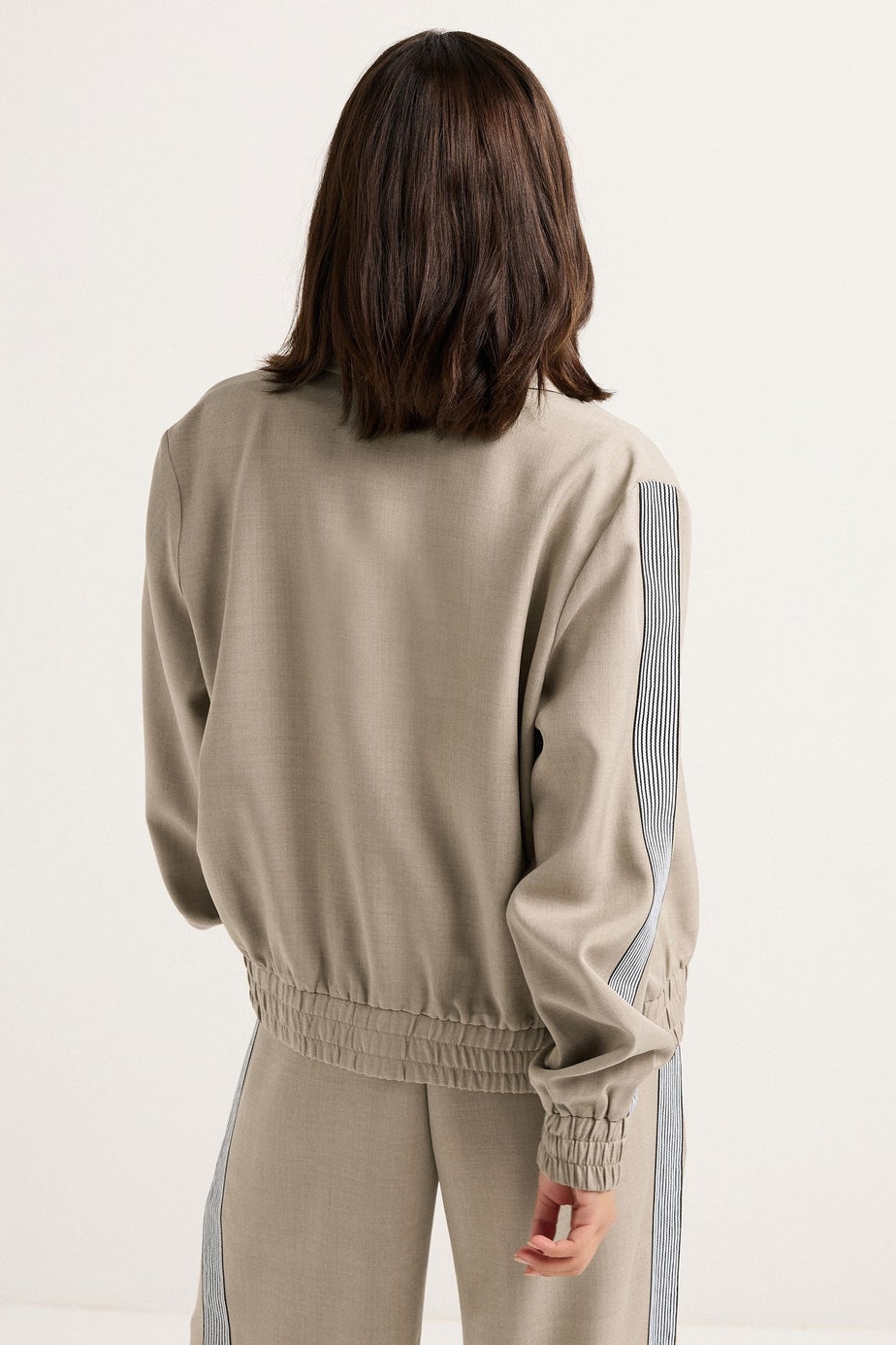 PixieGirl Petite Beige Brown Striped Collar Bomber Jacket