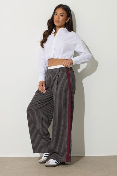PixieGirl Petite Grey Pinstripe Wide Leg Trouser