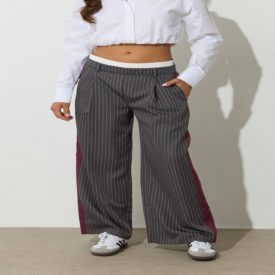 PixieGirl Petite Grey Pinstripe Wide Leg Trouser
