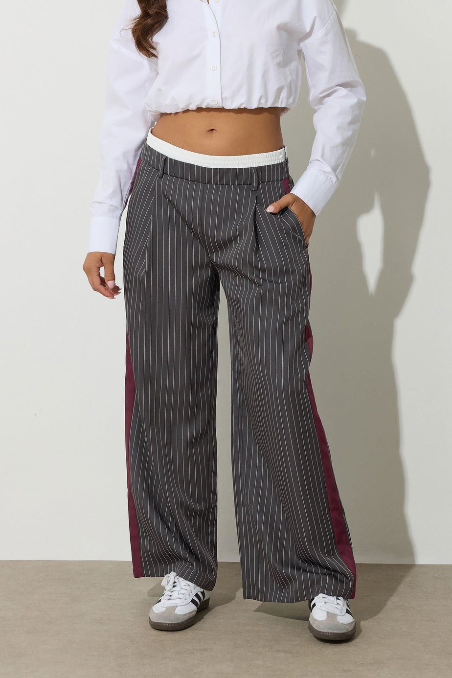 PixieGirl Petite Grey Pinstripe Wide Leg Trouser