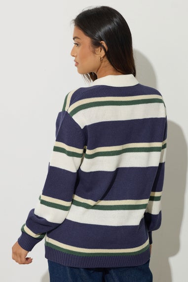 PixieGirl Petite Navy Blue Stripe Rugby Jumper