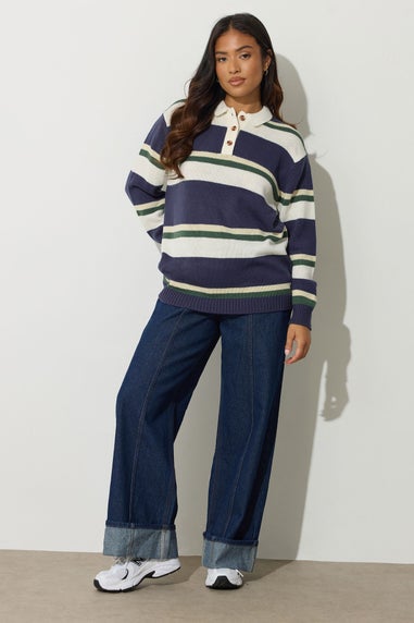 PixieGirl Petite Navy Blue Stripe Rugby Jumper
