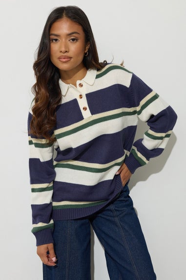 PixieGirl Petite Navy Blue Stripe Rugby Jumper