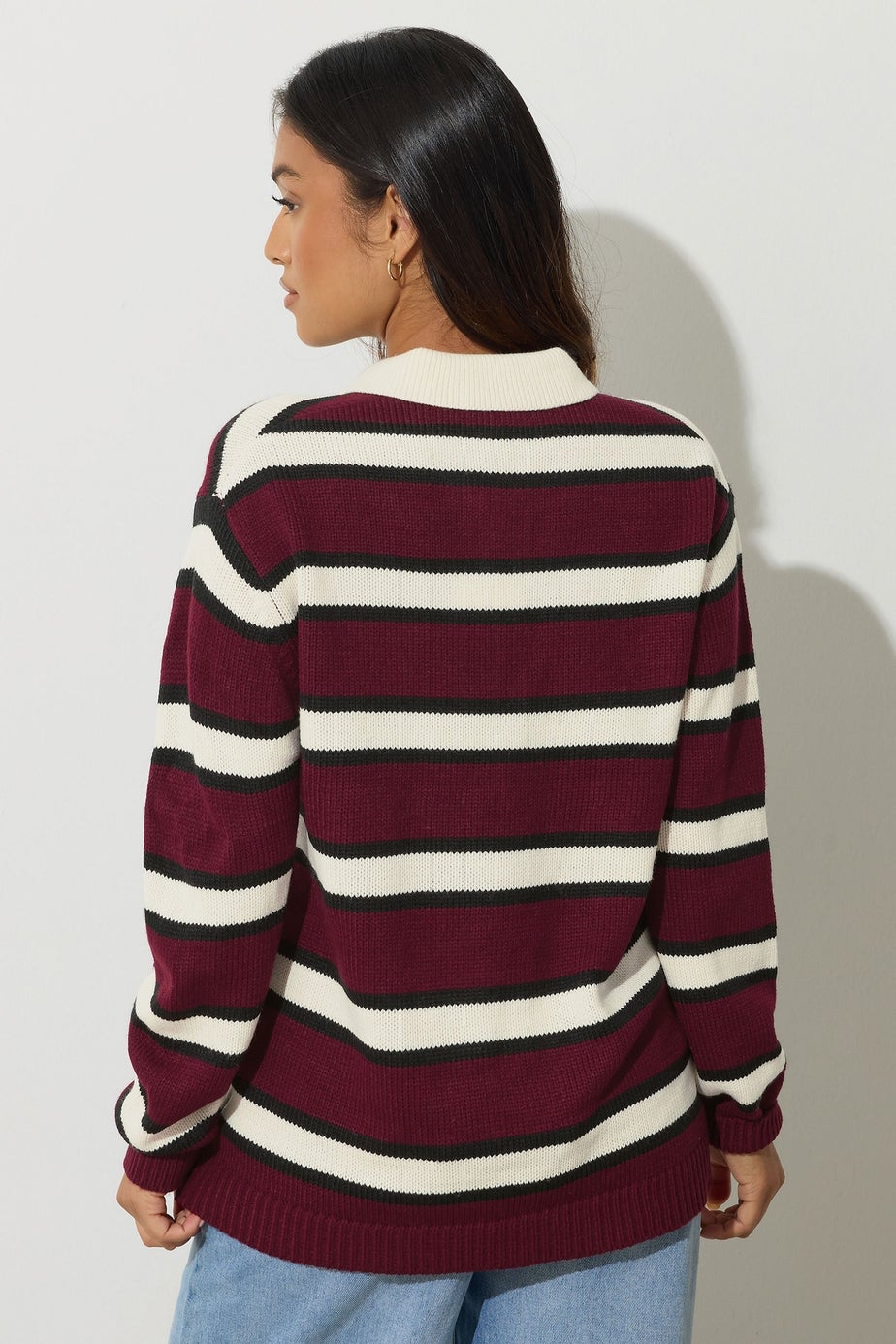 PixieGirl Petite Burgundy Red Stripe Rugby Jumper