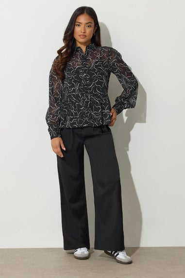 PixieGirl Petite Black Bow Peplum Chiffon Blouse