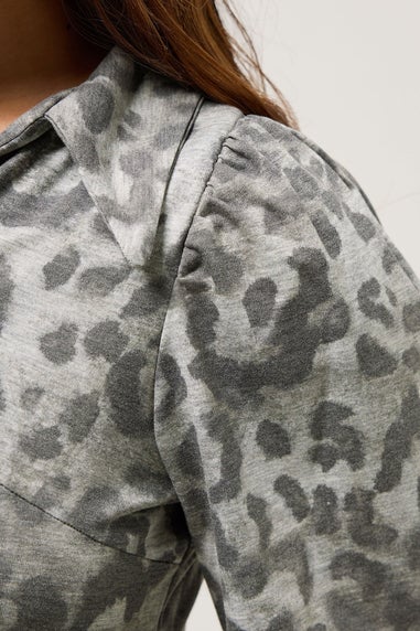 PixieGirl Petite Grey Animal Print Collar Midaxi Dress