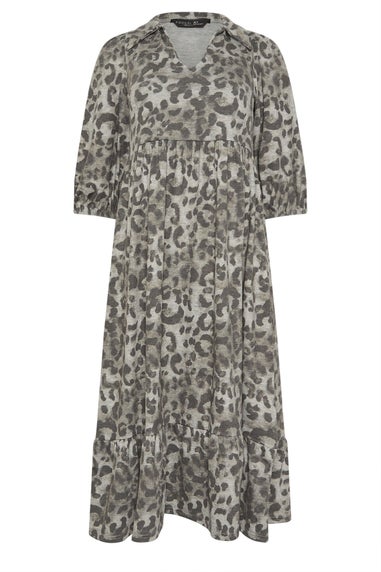 PixieGirl Petite Grey Animal Print Collar Midaxi Dress