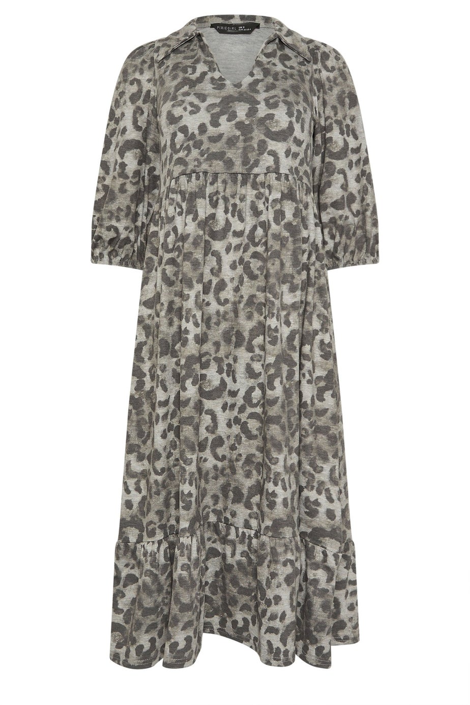 PixieGirl Petite Grey Animal Print Collar Midaxi Dress