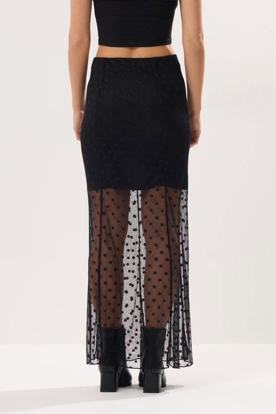 PixieGirl Petite Black Spot Mesh Maxi Skirt